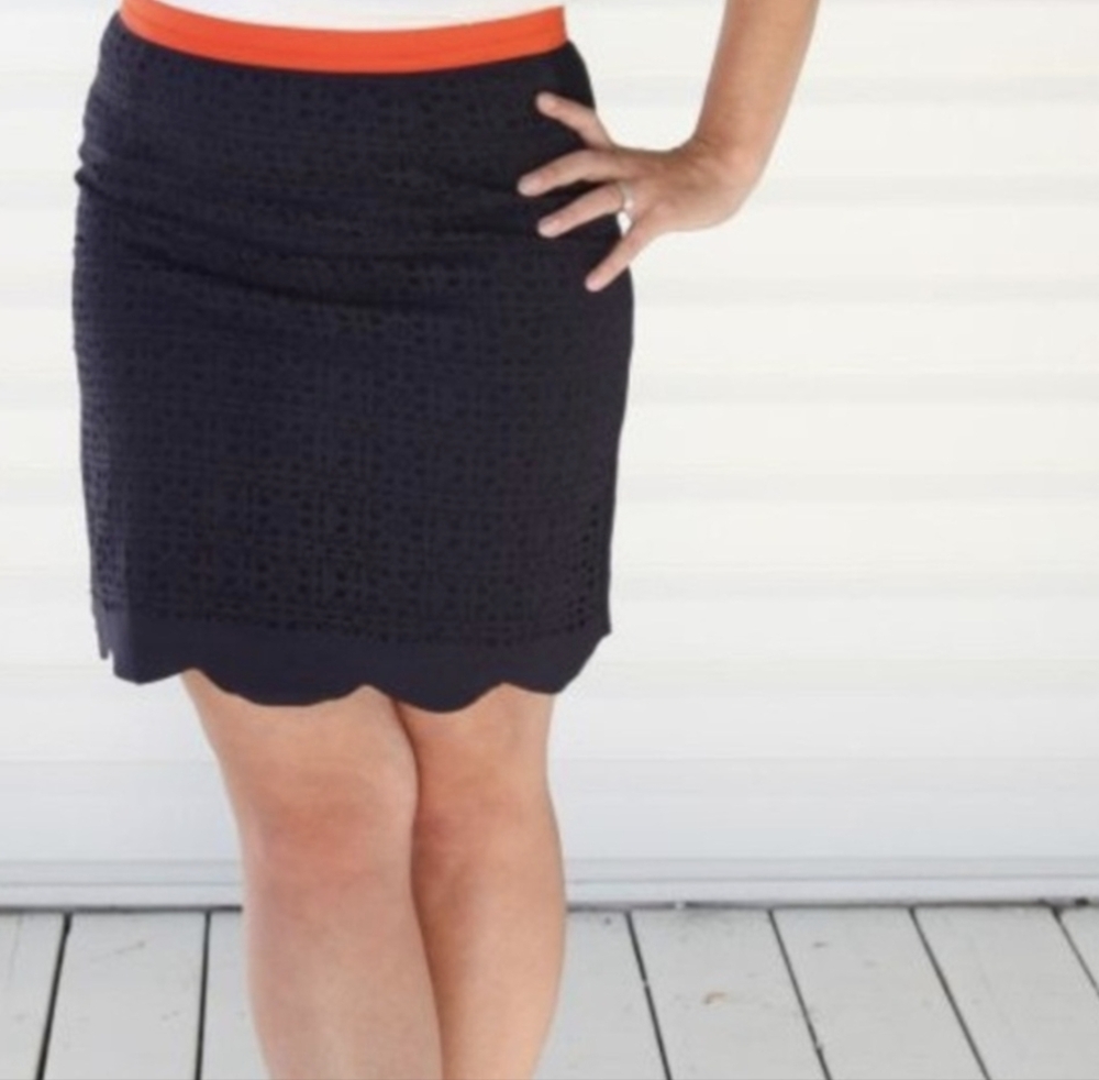 5/$25 Pixley:: Navy Blue Eyelet Scalloped Skirt